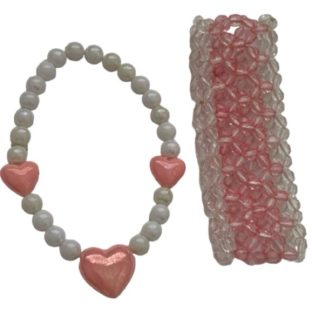VINTAGE GIRLS 2 PEARL BEADED BRACELETS SET STRETCHES 1980’s PARTY PLAY DRESSUP - Picture 1 of 8